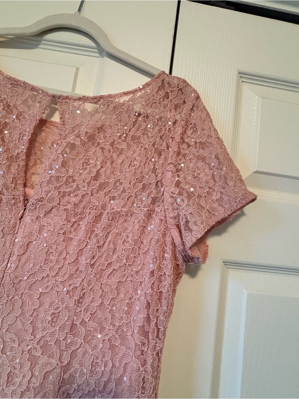 SLNY Dusty Rose Lace and Sequin Midi Dress - Picture 4 of 9